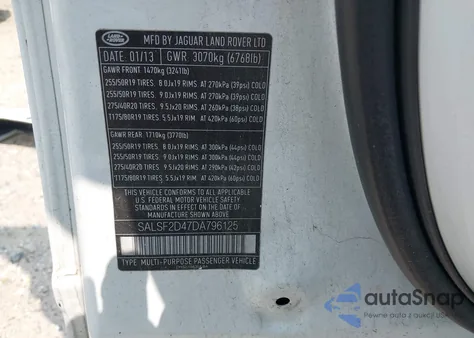 2013 Land Rover Range Rover Sport Hse from USA, damaged, VIN SALSF2D47DA796125